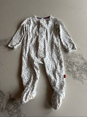 Magnetic Me White and Gray Floral Footed One-Piece